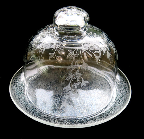 Etched glass cake serving - glass,