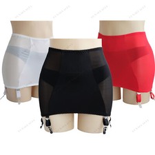 Luxallacki 6 Straps Suspender Belt Garter Satin Panel Mesh Open Bottom Girdle