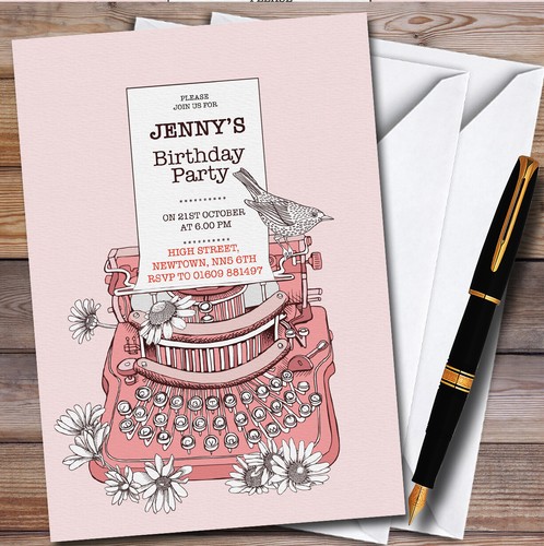 Pink typewriter bird vintage - pink,