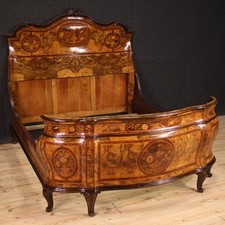 Double Bed Lombardo Wooden Inlaid Antique Style Louis XV Xx Century
