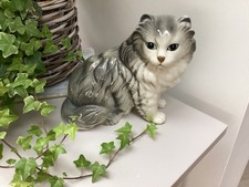 COOPERCRAFT GREY PERSIAN CERAMIC LARGE SEATED CAT. 18 cm x 19 cm PERFECT.
