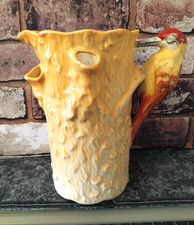 Weatherby Falcon Ware Woodpecker Jug 1930s Art Deco Mustard Yellow Vintage