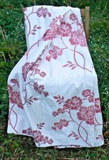 Laura Ashley Whitish LinenLook CottonCurtains BlockPrint Dark Pink Rose L69"xW63