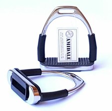 AMIDALE FLEXI SAFETY STIRRUPS HORSE RIDING BENDY IRONS STAINLESS STEEL NEW 
