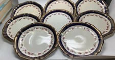 Wedgwood & Co Imperial Porcelain Plates x8 – Cobalt Blue & Gold Rose Garland 