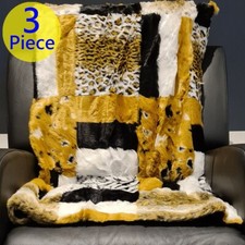 Safari Faux Fur Throw Blanket + 2 Matching Cushions – Super Soft & Warm