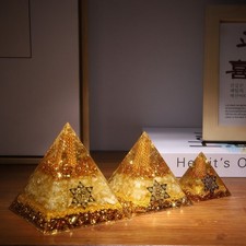 Citrine Orgonite Pyramid Prosperity Attraction Crystal  Home Decor 5/6/8/10cm