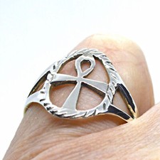 Egyptian Ankh 925 Silver Ring Key of Life Reiki Wicca Pagan Goth Protection