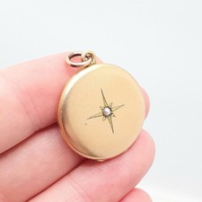Antique Rolled Gold Locket Seed Pearl Star Set Necklace Pendant Star Yellow