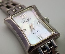 925 Sterling Silver  Vintage Rare Mother of Pearl Rotary Elite Watch and Strap