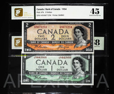 CANADA $1 $2 DOLLAR 1954 BC-29 BC-30 XF+ AU QEII DEVIL'S FACE BEATTIE COYNE 2PCS