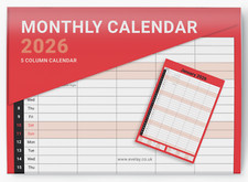 2026 Calendar 5 Columns Wall Monthly Planner Staff Rota Family Organiser Red M2M