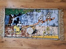 Vintage Walt Disney's Mini Mouse Rug Carpet Rocking Seesaw Rabbits   