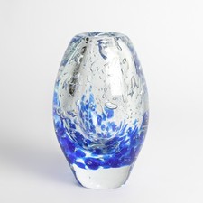 Czech Glass Vase Skrdlovice Jaroslav Svoboda Blue Clear 1960-70 Czech Art