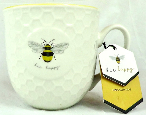 Bee happy embossed - bee, white