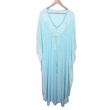 Melissa Odabash Blue Embroidered Kaftan Maxi Dress Coverup ONE SIZE