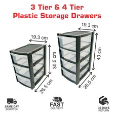 3 Tier & 4 Tier Plastic Storage Drawers Shelf Rack Home Kitchen Stand Tower Unit