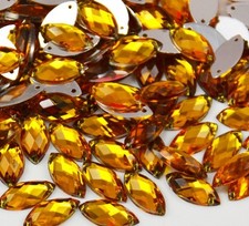 50 x Gold Sew on Acrylic Tear Drop Diamante Crystal Gems Rhinestone 7x15mm #1