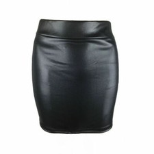 WOMENS PENCIL MINI SKIRT HIGH WAIST WET LOOK FAUX LEATHER LADIES MINI SKIRT