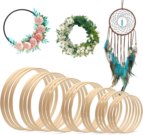 Wooden wreath rings 21pcs - wooden,