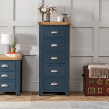 Westbury Blue Painted 5 Drawer Tallboy Chest - Tall Narrow Wellington - BP07