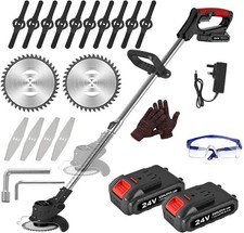 SMILOVII 24V Cordless Grass Strimmer with Blades & 2 Batteries