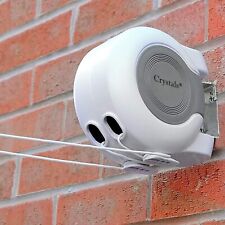 30M Retractable Washing Line Wall Mounted Outdoor Clothes Reel Laundry White