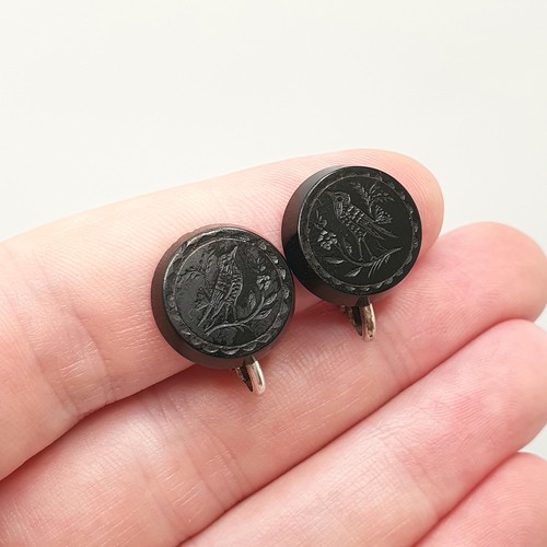 Antique whitby jet earrings - whitby,