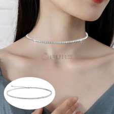 Silver Tennis Chain Cubic Zirconia Iced Out Choker Necklace 925 Sterling Silver