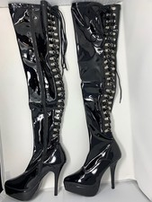 PLEASER BLACK PATENT THIGH