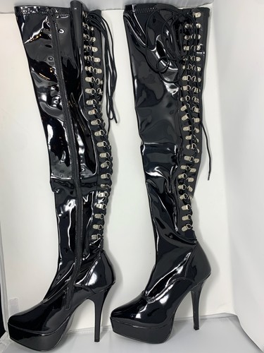 Pleaser black patent thigh - black,