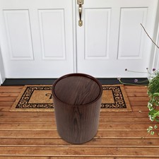  Plastic Trash Bin: Wood Grain Waste Basket with Swing Lid - Vintage Round