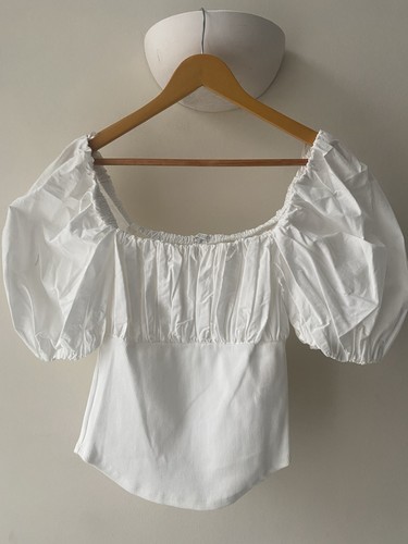 Zara white puff sleeve bardot - white,