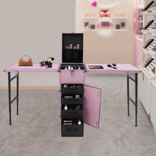 Portable Nail Table Desk 4-Wheels,Foldable Rolling Manicure Table,2 Desktop Case