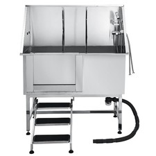 Uimoso 127 cm Stainless Steel Pet Grooming Tub with Steps and Water Filter