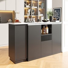 Kitchen Island Breakfast Bar Dining Table with Storage Cabinet Cupboard Black