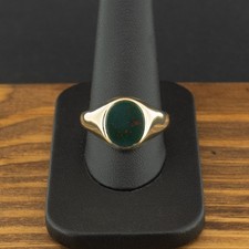 (S02) 9ct Yellow Gold Bloodstone Signet Ring Size X 1/2 4.9g