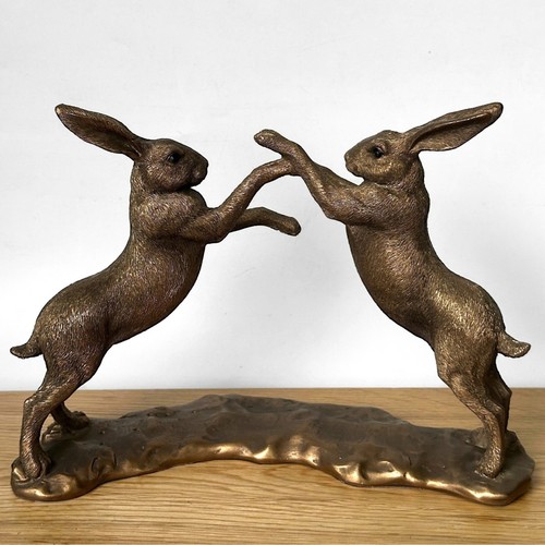 Boxing hares bronze - boxing, sculpture