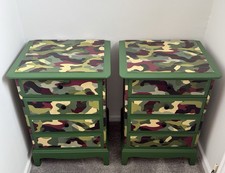 Stag Minstrel Bedside tables, Pair. Camouflage, Army Print / Chest of Drawers