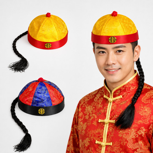 Chinese hat with plait - with,