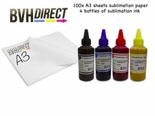 100x A3 Sublimation Paper & 4 bottles ink for Tshirt Mug Heat press crafts