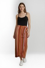 Moloh Striped Linen Blend Wrap Skirt UK Size 8 - Multi-Coloured High-Rise