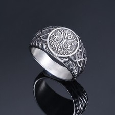 Vintage Stainless Steel Ring Tree of Life Mens Rings Punk Biker Ring for Men