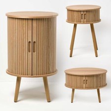 Round Bedside Table Cabinet with Sliding Doors Coffee Table