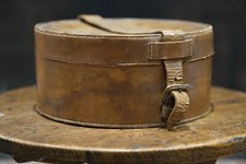 Vintage Leather Collar Box - 9.5cm High, 20cm Diameter, Good Condition