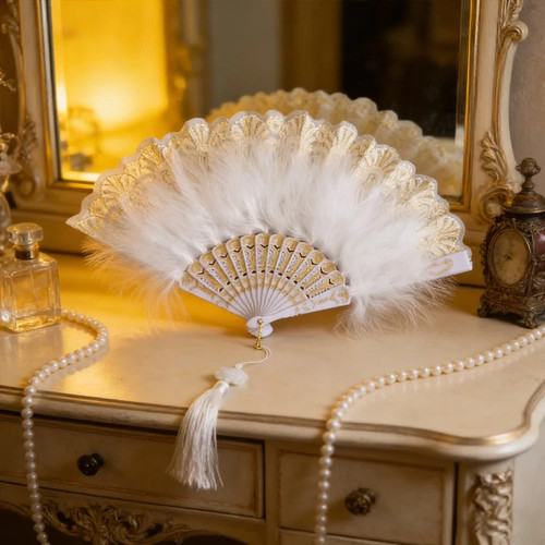 Vintage feather hand - fan, –