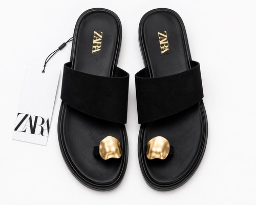 Zara black leather toe ring - leather,