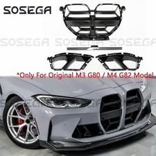 For BMW M3 G80 M4 G82 21-2024 CSL Style Carbon Front Nose Grill &Fog Light Cover