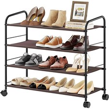 4 Tier Shoe Rack with Wheels, Roller Shoe Rack, Accommodates 16-20 Pairs