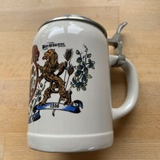 VTG German Beer stein 1 Pint 95% Zinc/ Tin Lid c/w Pewter Hinge Hopfen und Malz